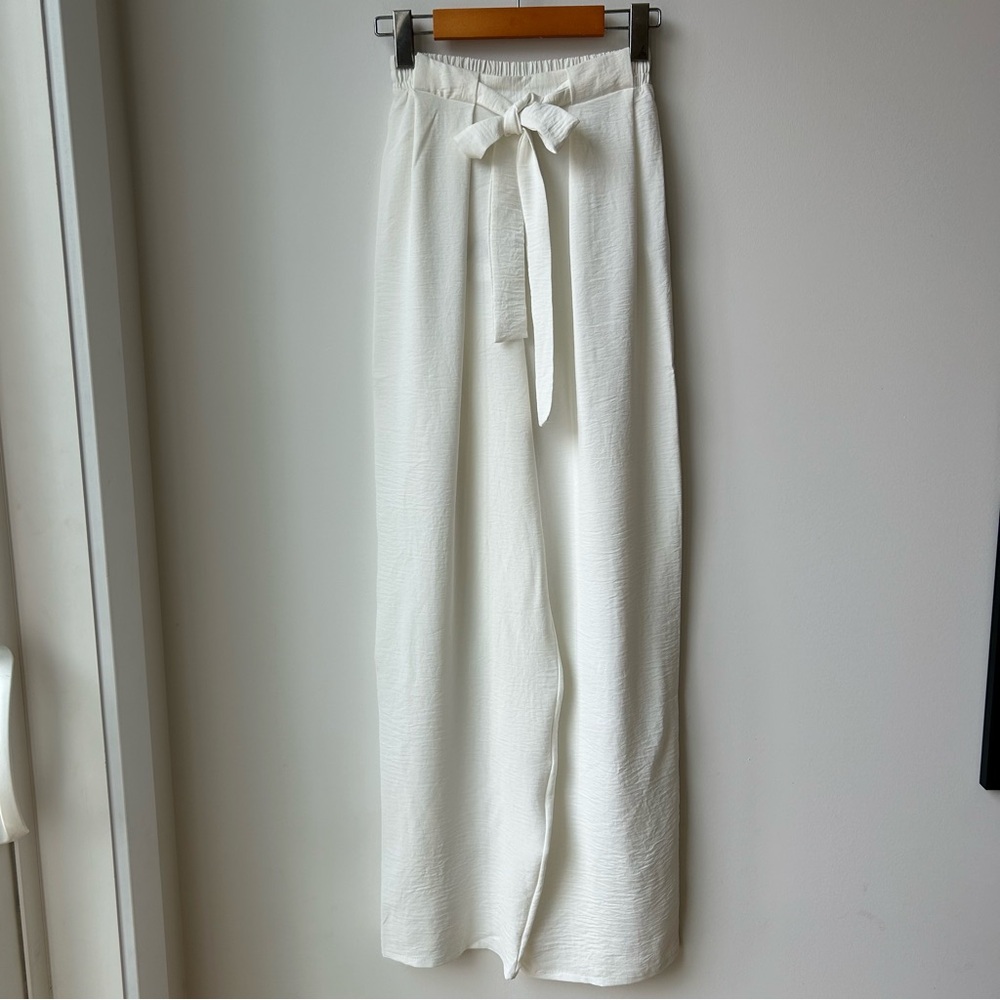 Zara White Wide-Leg Tie-Waist Pants